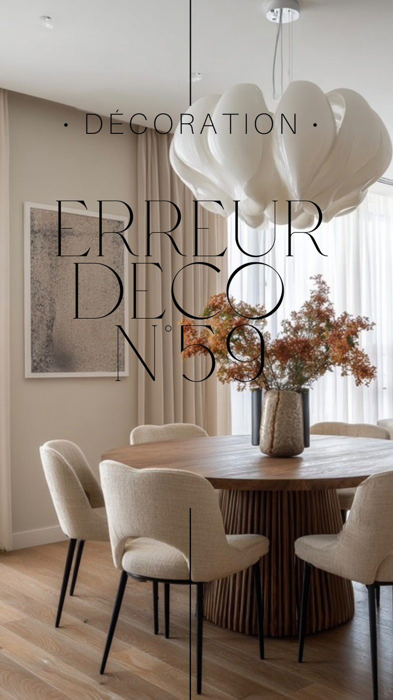 L’erreur déco du jour #59 sur 100 : Ne pas habiller sa table à manger  Une table de salle à manger vide, lorsqu’elle n’est pas utilisée, ressemble à un grand mur sans vie ; elle mérite d’être mise en valeur.  Astuce  Pensez à l’habiller avec une plante, une vase, quelques livres empilés à différentes hauteurs, une petite sculpture, un bougeoir, bref des accessoires qui vous plaisent à regarder.  Pour apporter du rythme à la salle à manger, n’hésitez pas à dépareiller vos assises, mais attention gardez des paires pour avoir quand même une harmonie ou une unité dans la couleur / ou la matière.  #designerdebonheur #design #decoration #deco #déco #home #homedesign #architectureinterieure #designinterieur #erreur #erreuràéviter